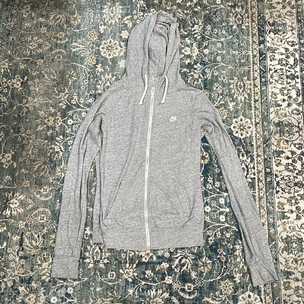 Nike Women’s Grey Zipper Sweater with Hoodie (Size SM)